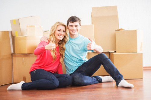 Boxes and office equipment prepared for a business move in Waterloo